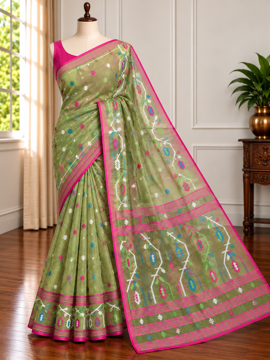 SABUJ BOU -Green muslin jamdani hand weaving