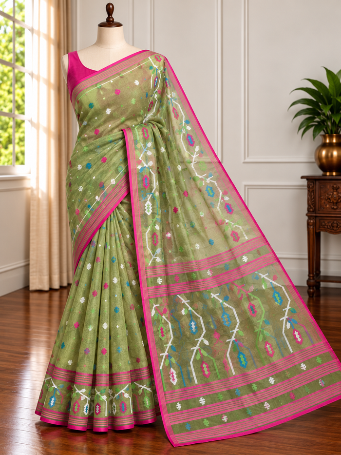 SABUJ BOU -Green muslin jamdani hand weaving