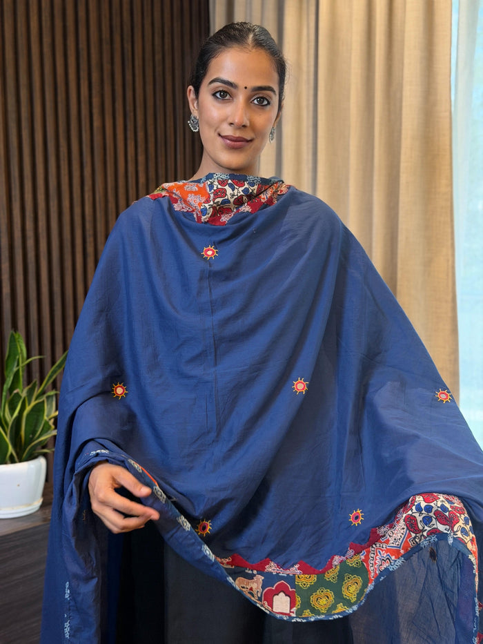 Blue-Patchwork Dupatta