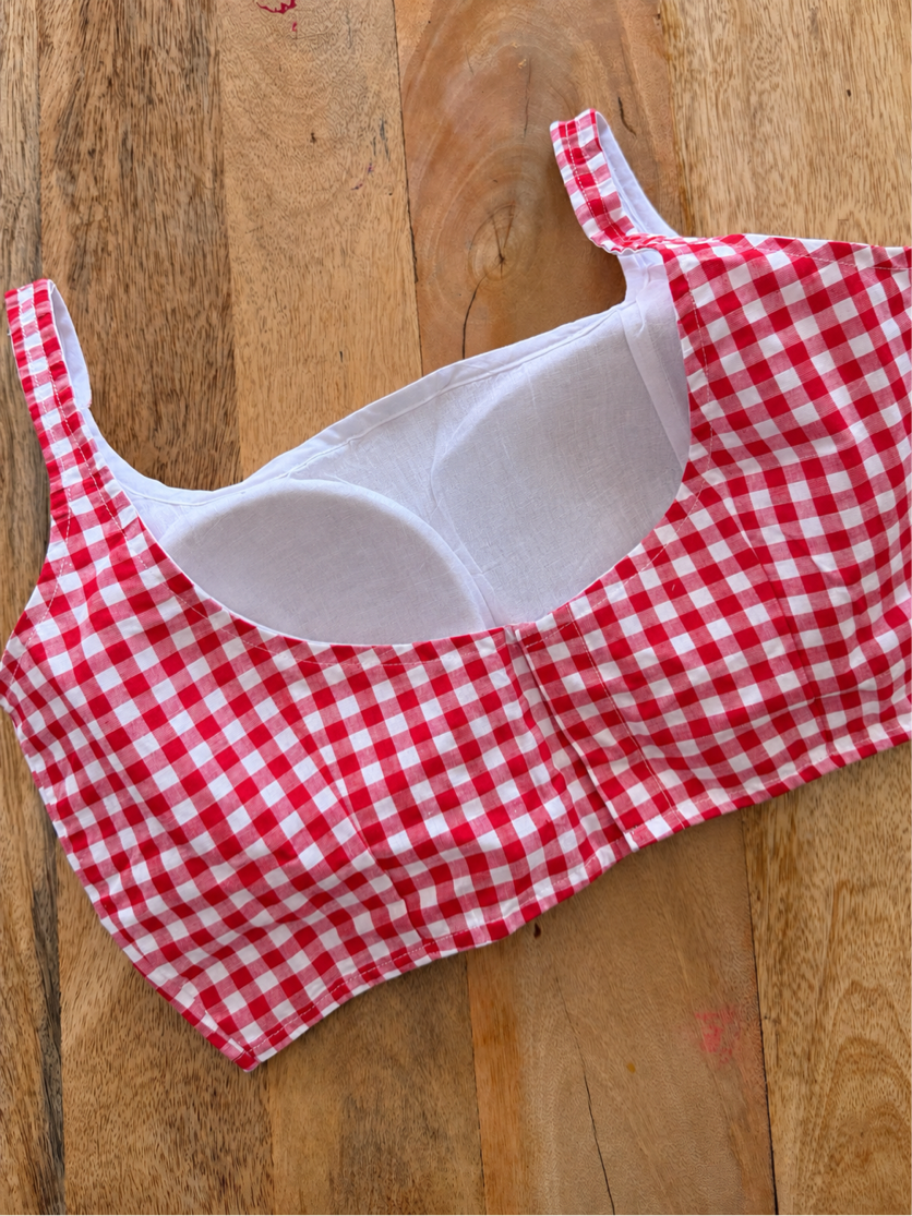 RED AND WHITE CHECK COTTON BLOUSE