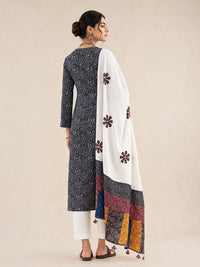 Abhira Black White Patchwork-3 Piece Suit Set