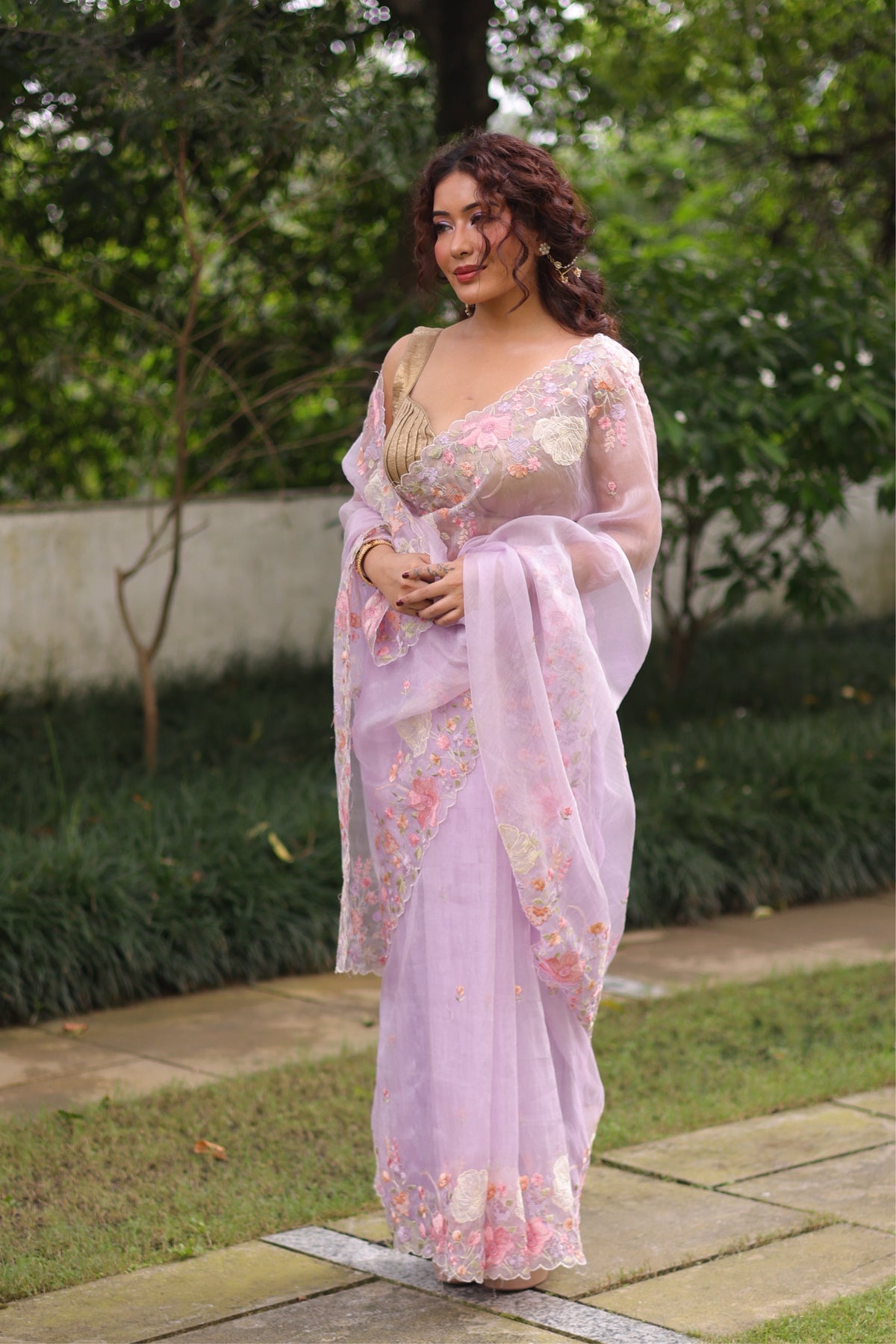 BLUSH AND BLOOM - Lilac purple` comes with blouse piece