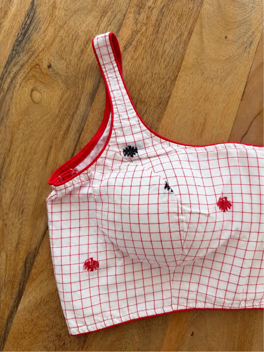 WHITE AND RED CHECK BLOUSE