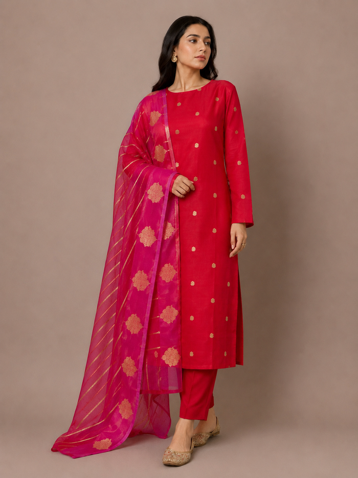 Red Weaves- 3 Piece Suit Set