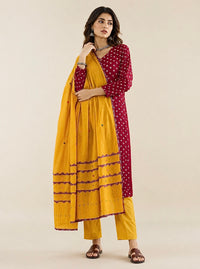 Abhira Red Yellow Patchwork-3 Piece Suit Set