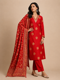 Red Kanjivaram-3 Piece Suit Set