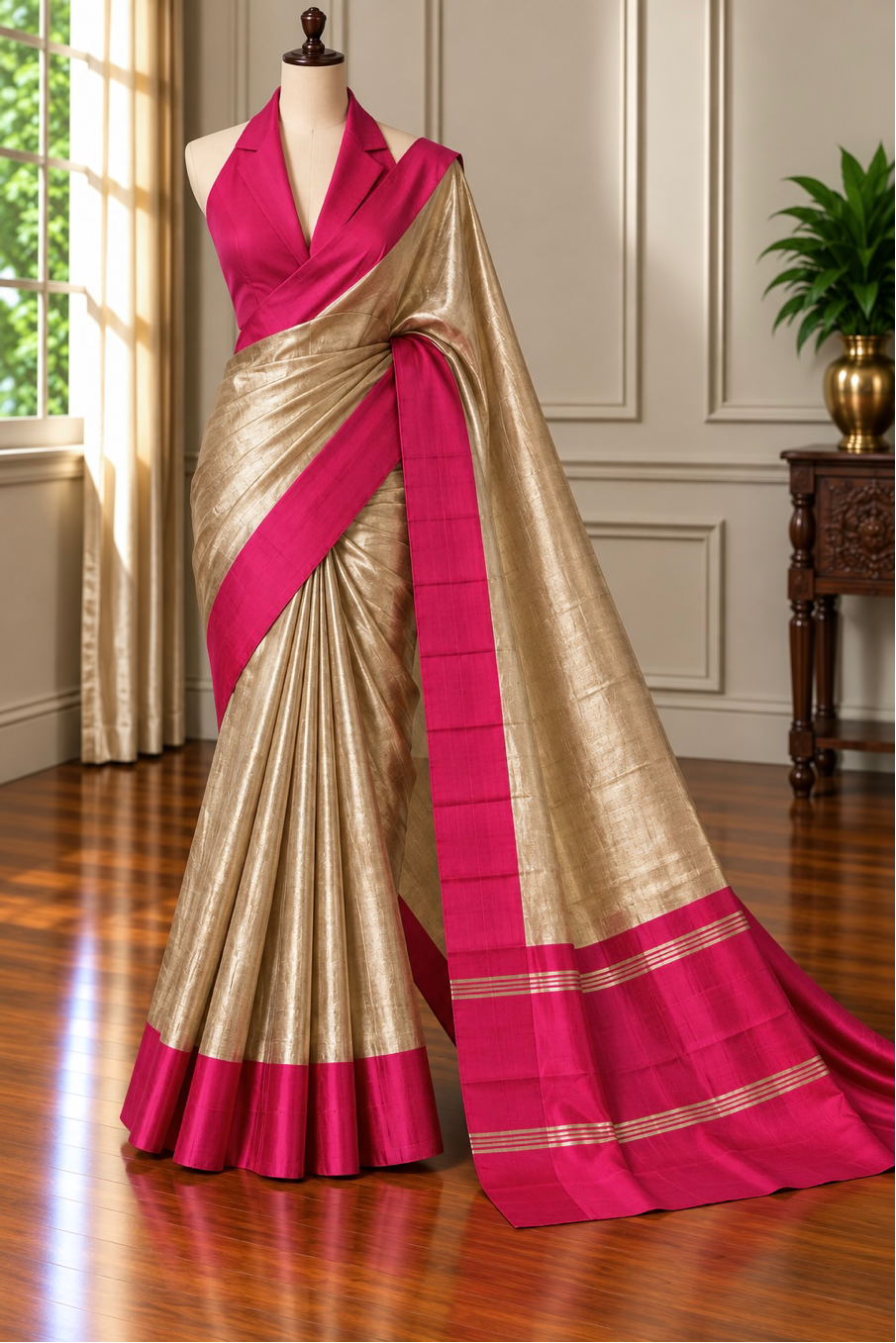 GULABI CHANDAN - Pink and gold comes with blouse piece