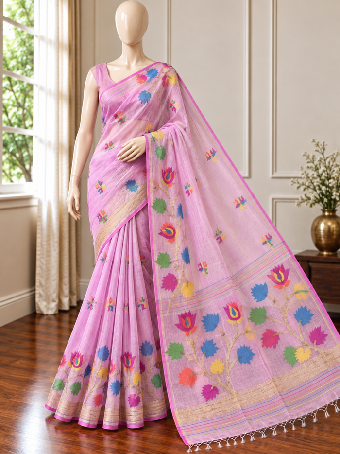 GOLAPI UTSOB - Pink muslin jamdani handwork comes with blouse piece
