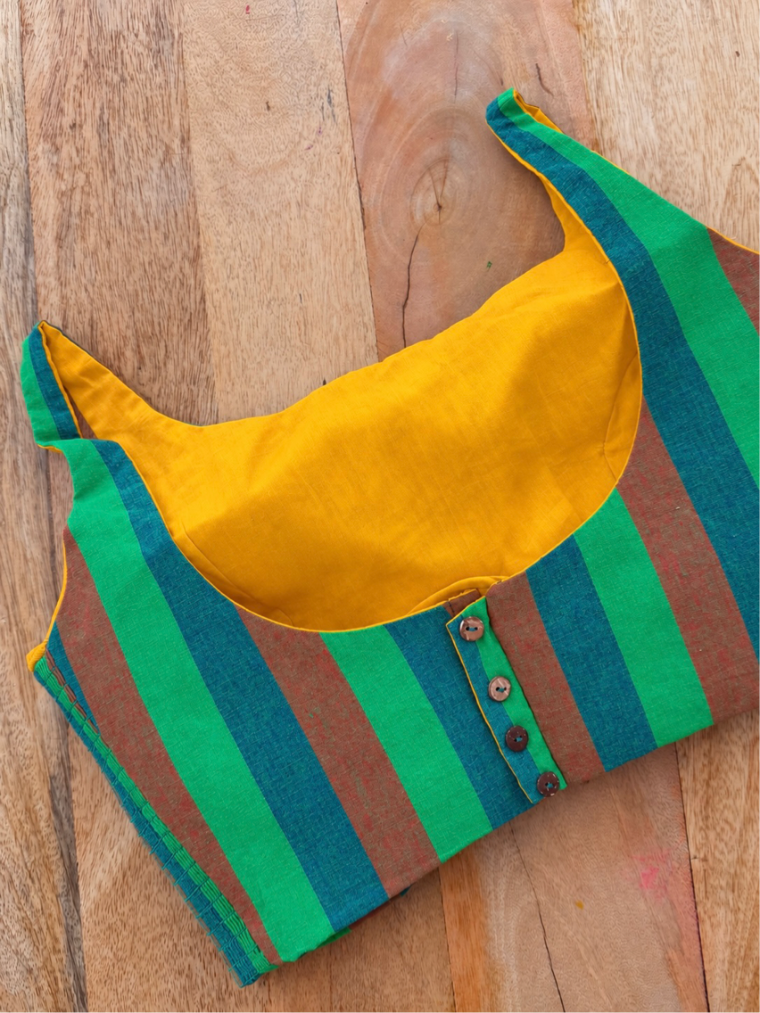 GREEN AND YELLOW REVERSIBLE COTTON BLOUSE
