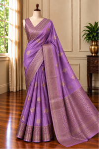 LILAC ZARI - Lavender with antique gold zari work comes with blouse piece
