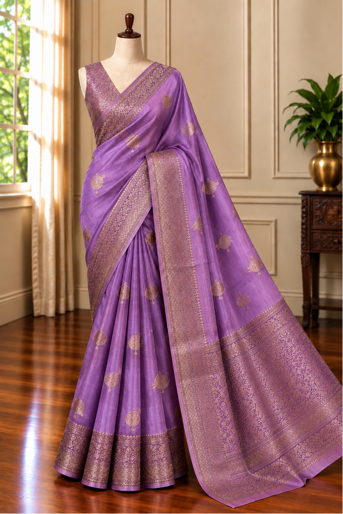 LILAC ZARI - Lavender with antique gold zari work comes with blouse piece
