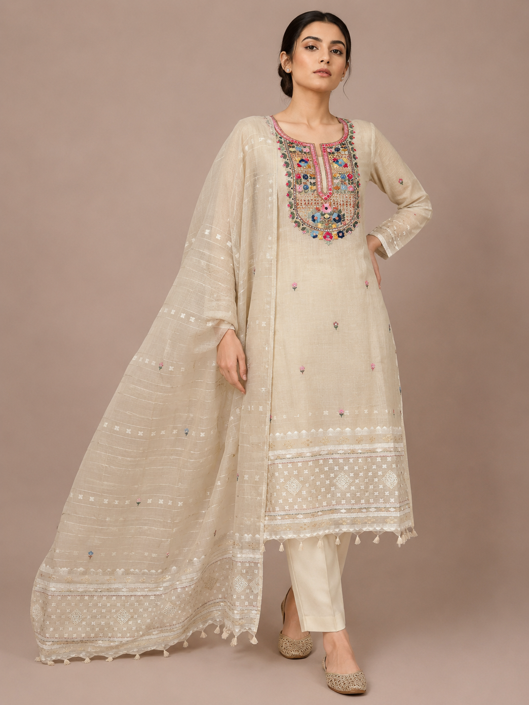 Ivory Linen-3 Piece Suit Set