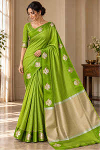 EMERALD BLOOM -Green with gold zari work comes with blouse piece