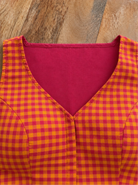 ORANGE AND RED CHECK COTTON BLOUSE