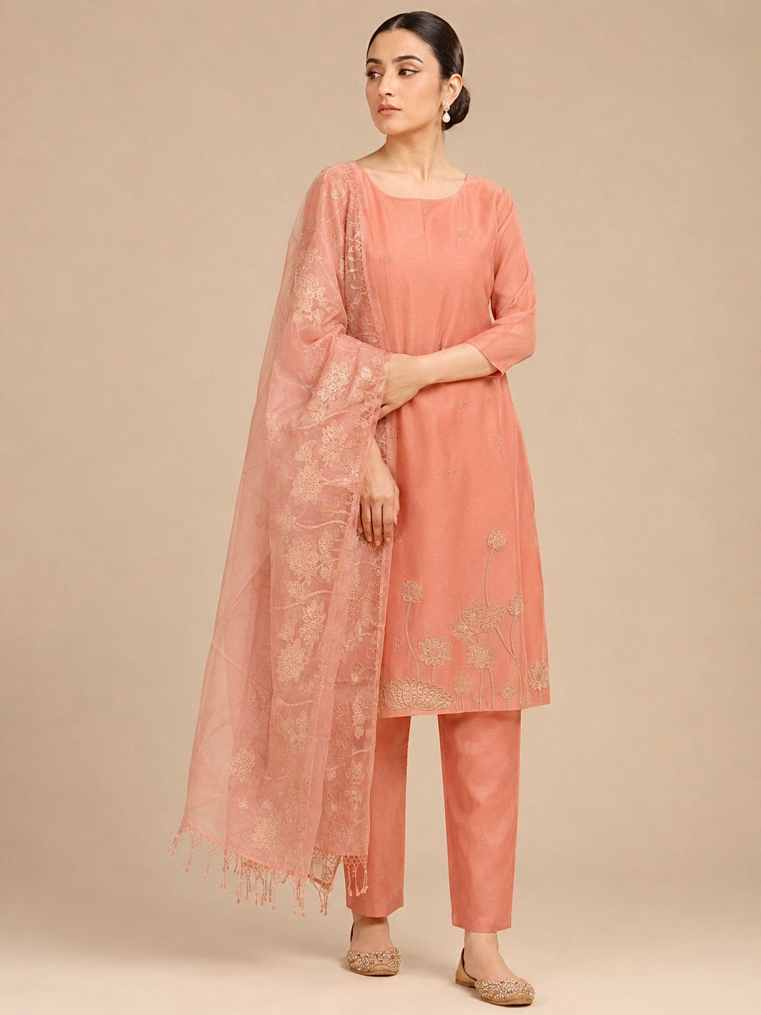 Lotus Pastel Orange-3 Piece Suit Set