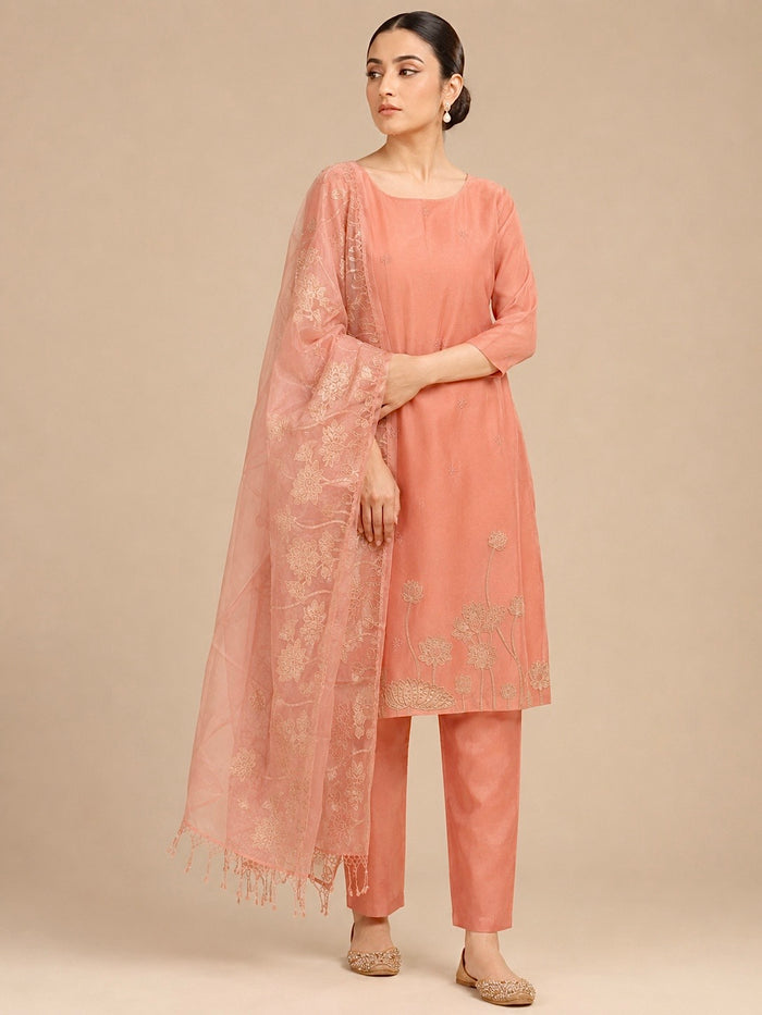 Lotus Pastel Orange-3 Piece Suit Set
