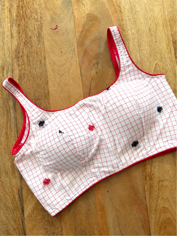 WHITE AND RED CHECK BLOUSE