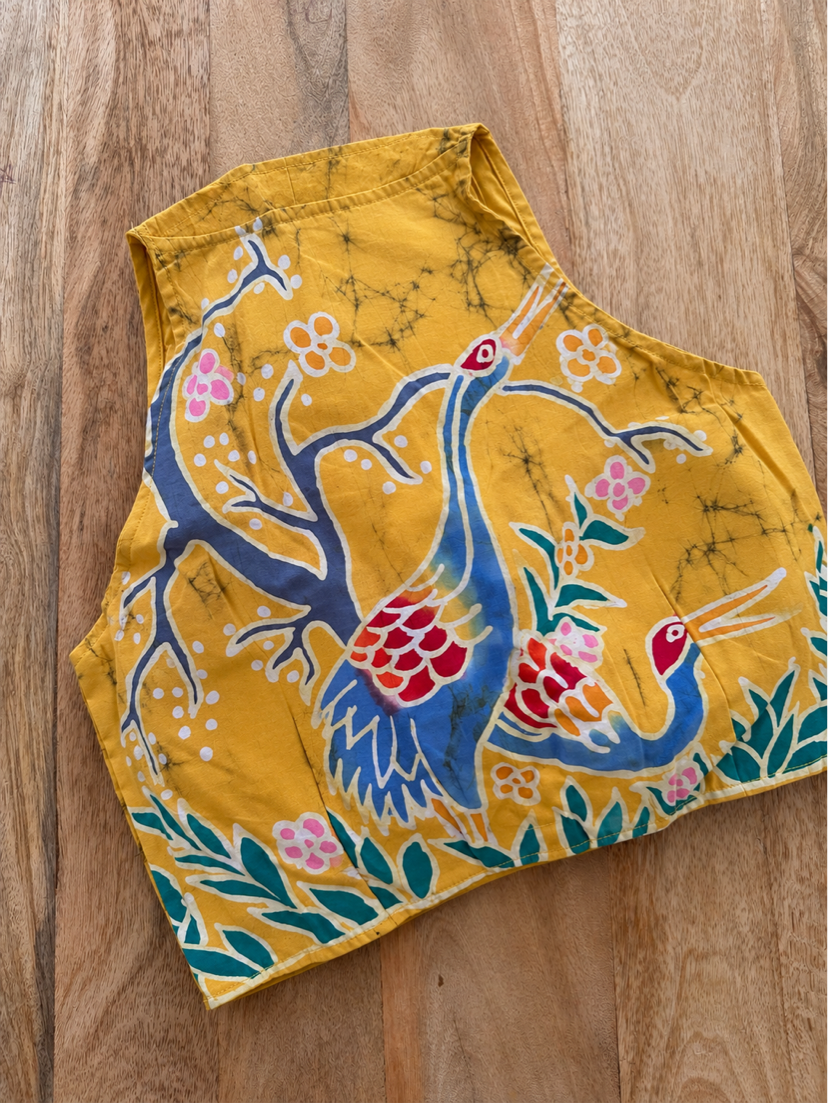 YELLOW HAND PAINTED COTTON BLOUSE