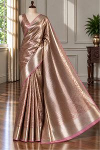 GULABI ZARI- Pink and gold comes with blouse piece