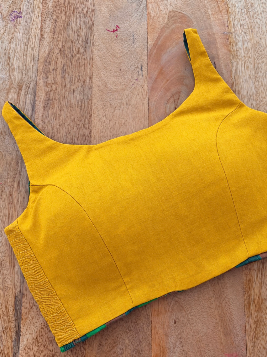 GREEN AND YELLOW REVERSIBLE COTTON BLOUSE