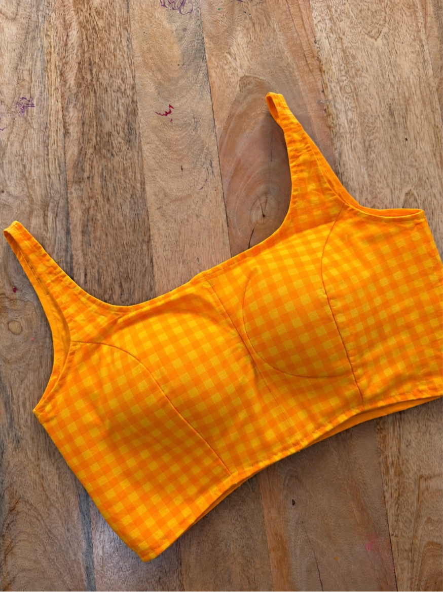 YELLOW CHECK COTTON BLOUSE