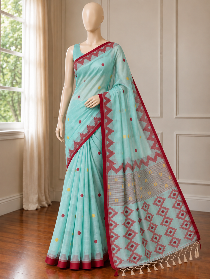NEEL KAVYA- Blue muslin jamdani handwork comes with blouse piece