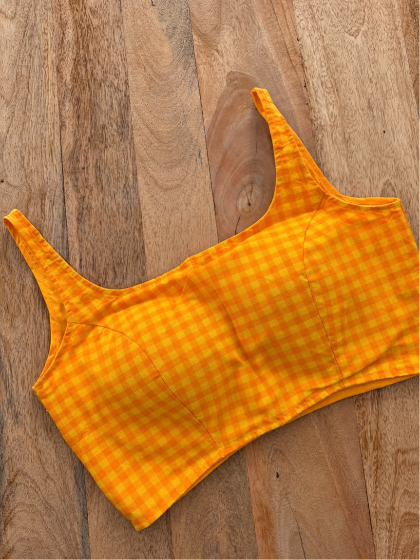 YELLOW CHECK COTTON BLOUSE