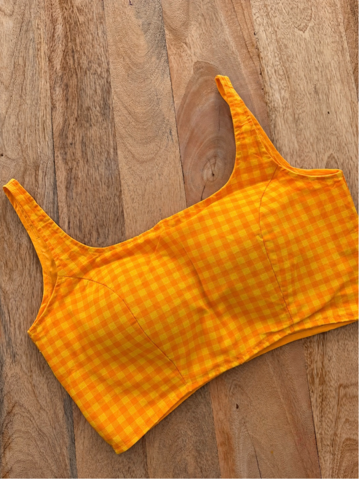 YELLOW CHECK COTTON BLOUSE