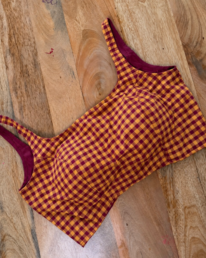 YELLOW MAROON COTTON BLOUSE