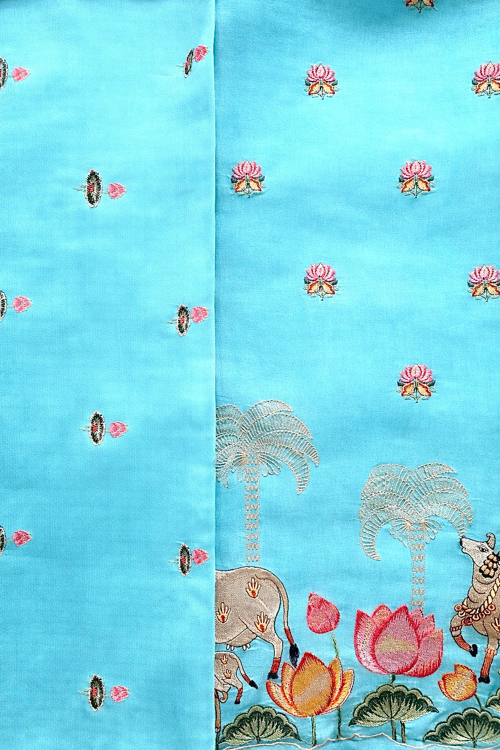 Bright Azure Lotus Garden- 3 Piece Suit Set