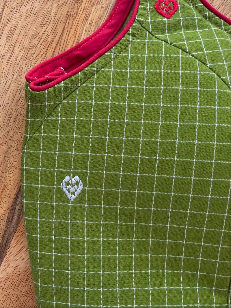 GREEN COTTON CHECK BLOUSE