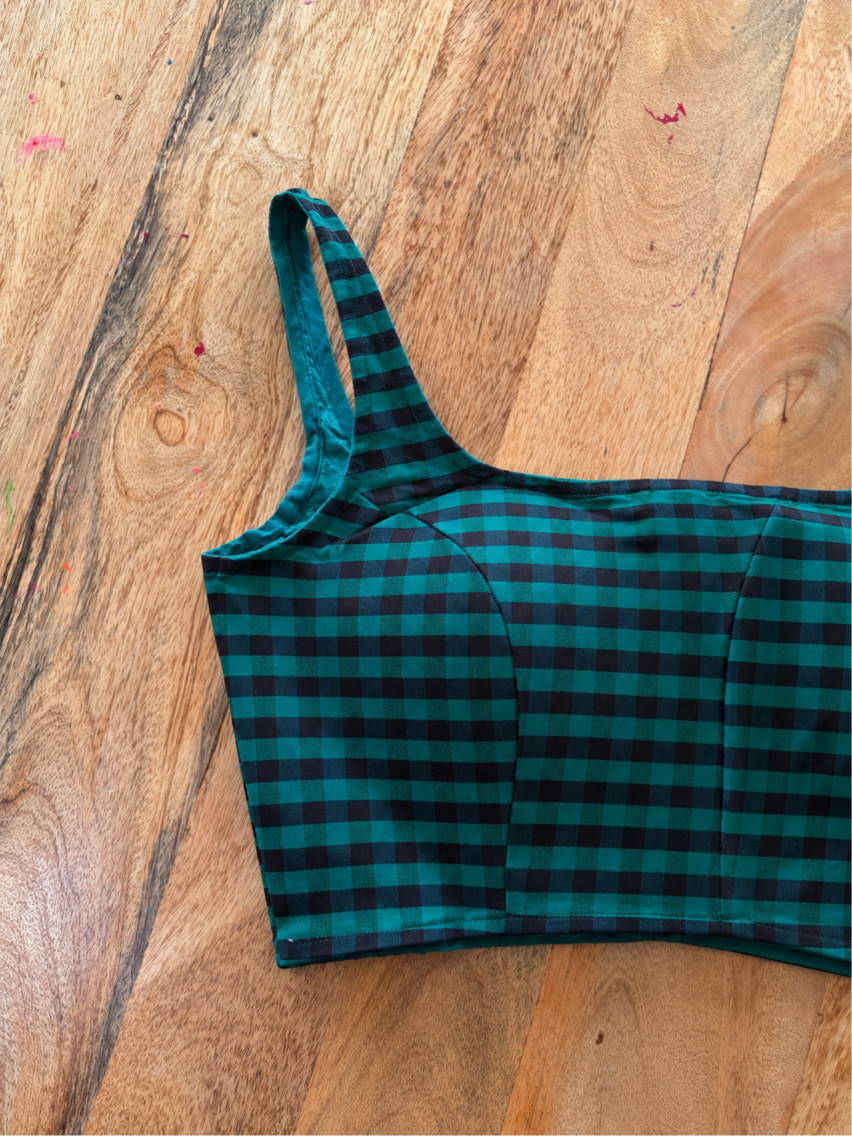 BLACK AND GREEN CHECK COTTON BLOUSE