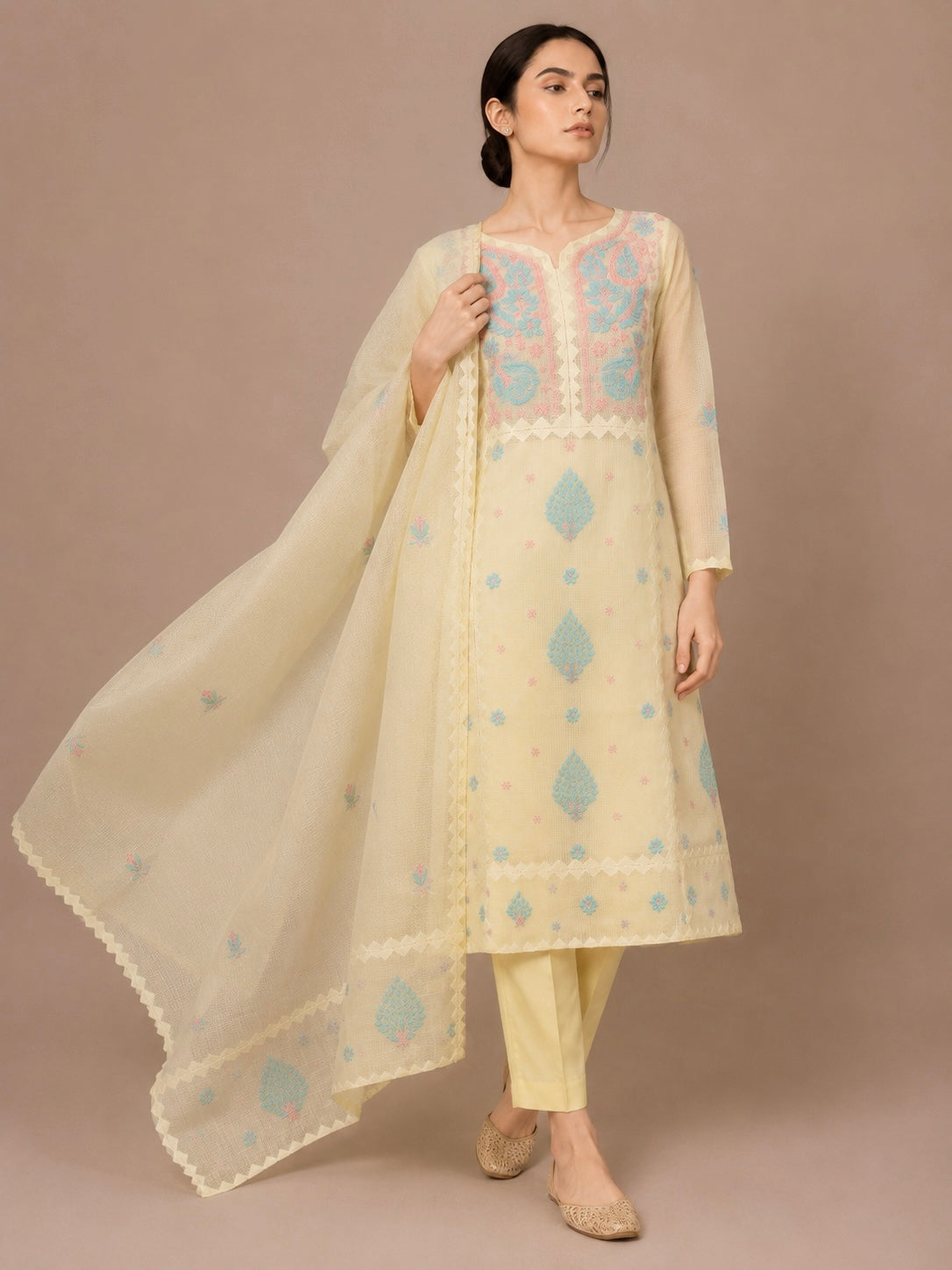 Meher Yellow Kota Cotton-2 Piece Suit Set