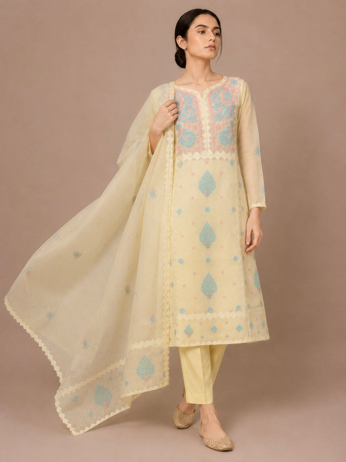 Meher Yellow Kota Cotton-2 Piece Suit Set