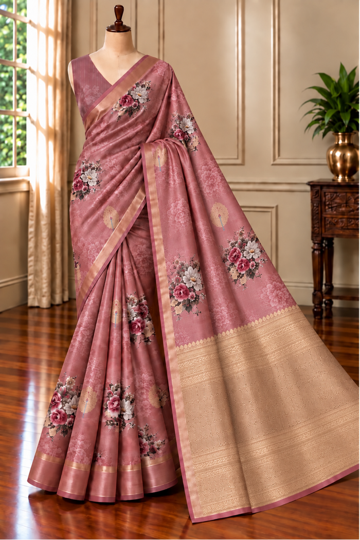 DUSTY CORAL- Soft muted pink mauve brown comes with blouse piece