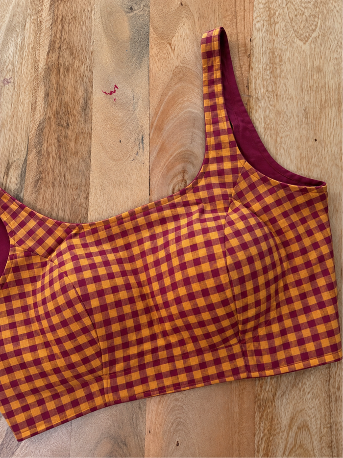 YELLOW MAROON COTTON BLOUSE