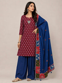 Abhira Blue Pink Patchwork-3 Piece Suit Set
