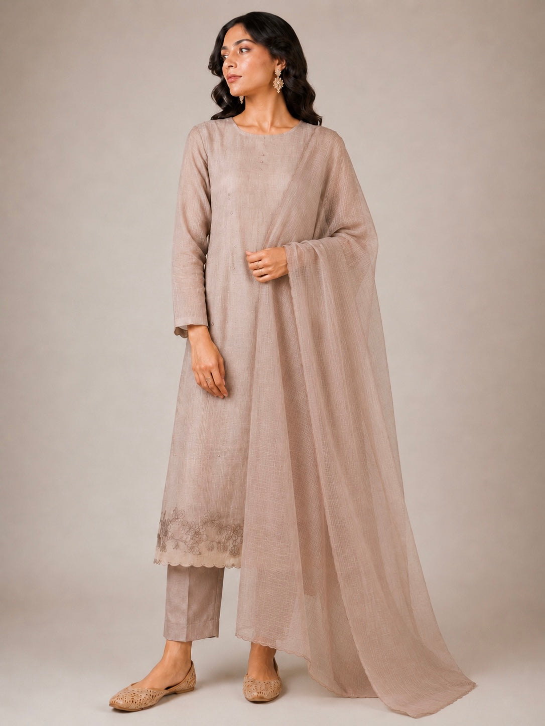 Beige Kota Silk-3 Peice Suit Set