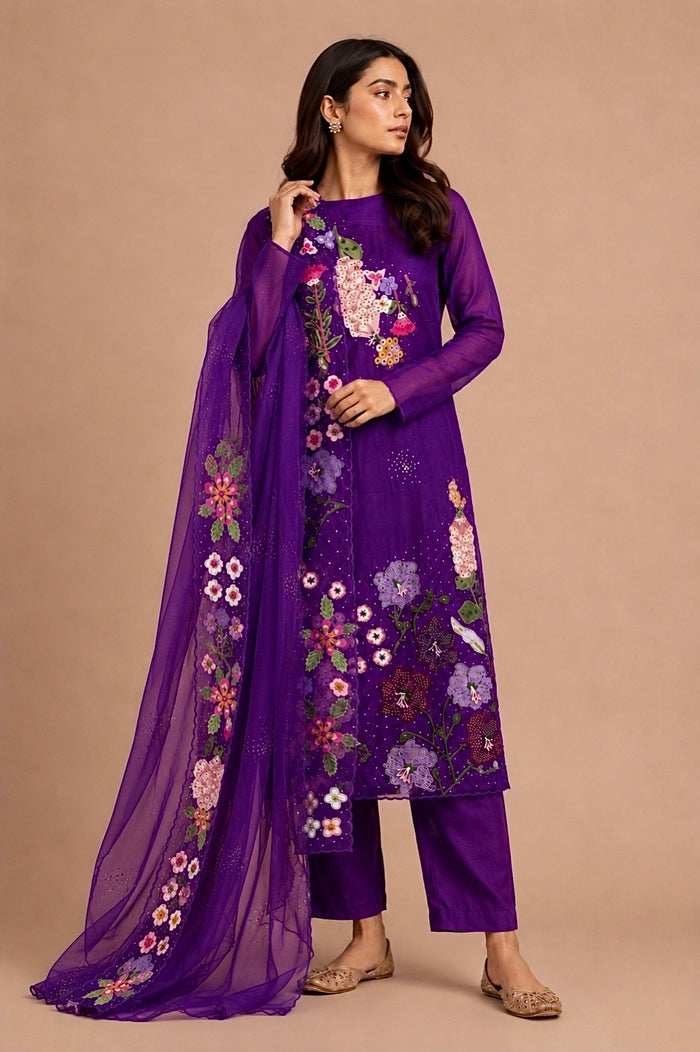 Purple Floral-3 Piece Suit Set