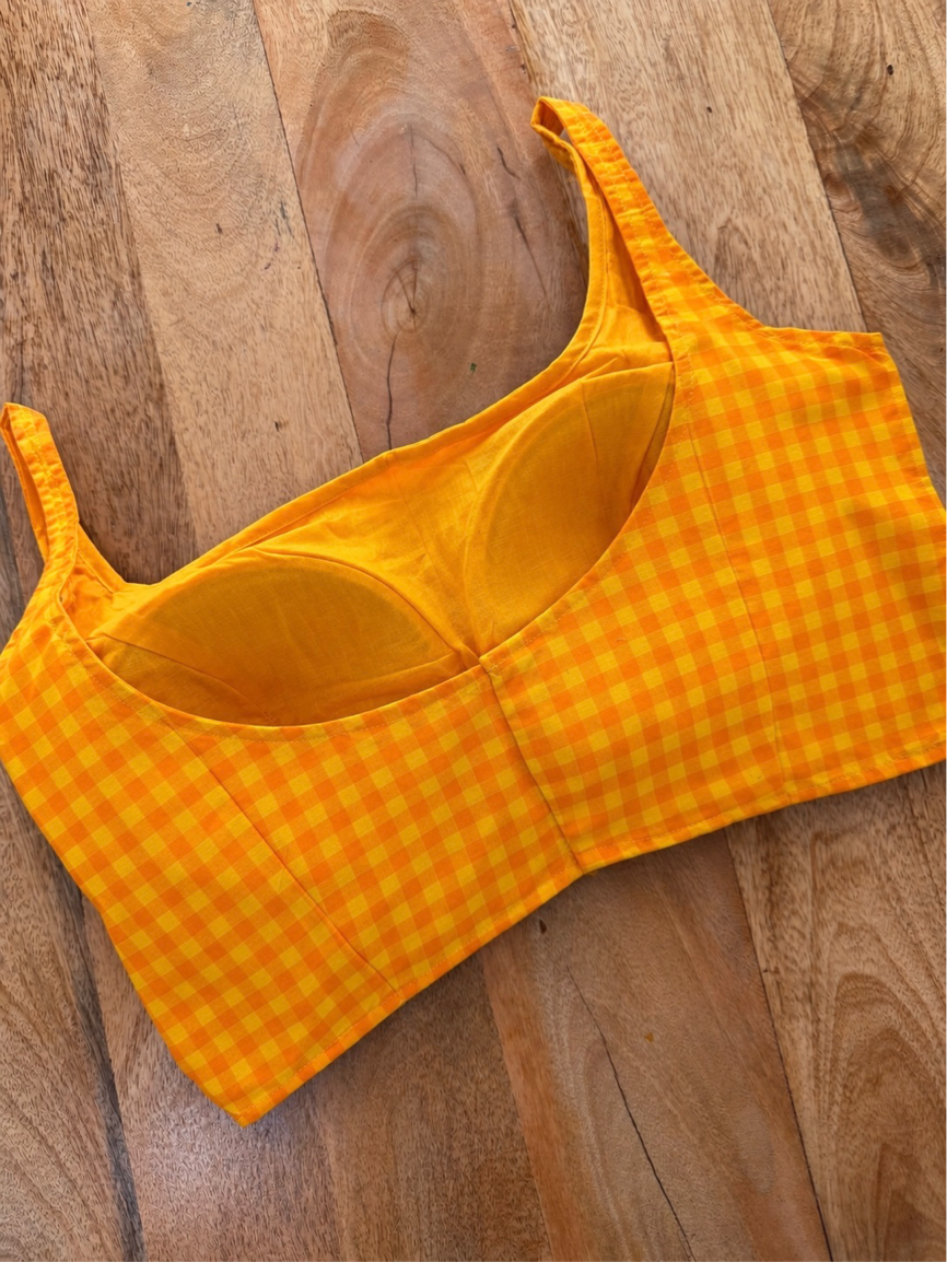 YELLOW CHECK COTTON BLOUSE