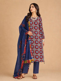 Abhira Blue Patchework-3 Piece Suit Set