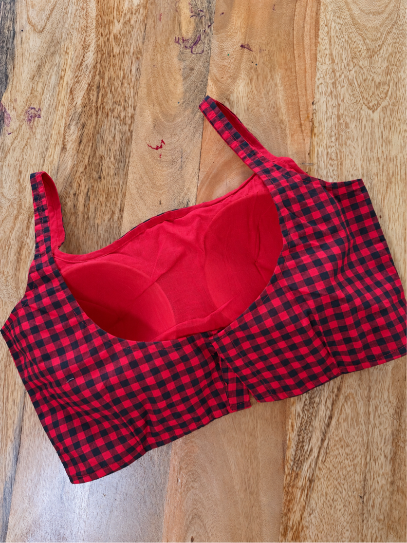 RED BLACK COTTON BLOUSE