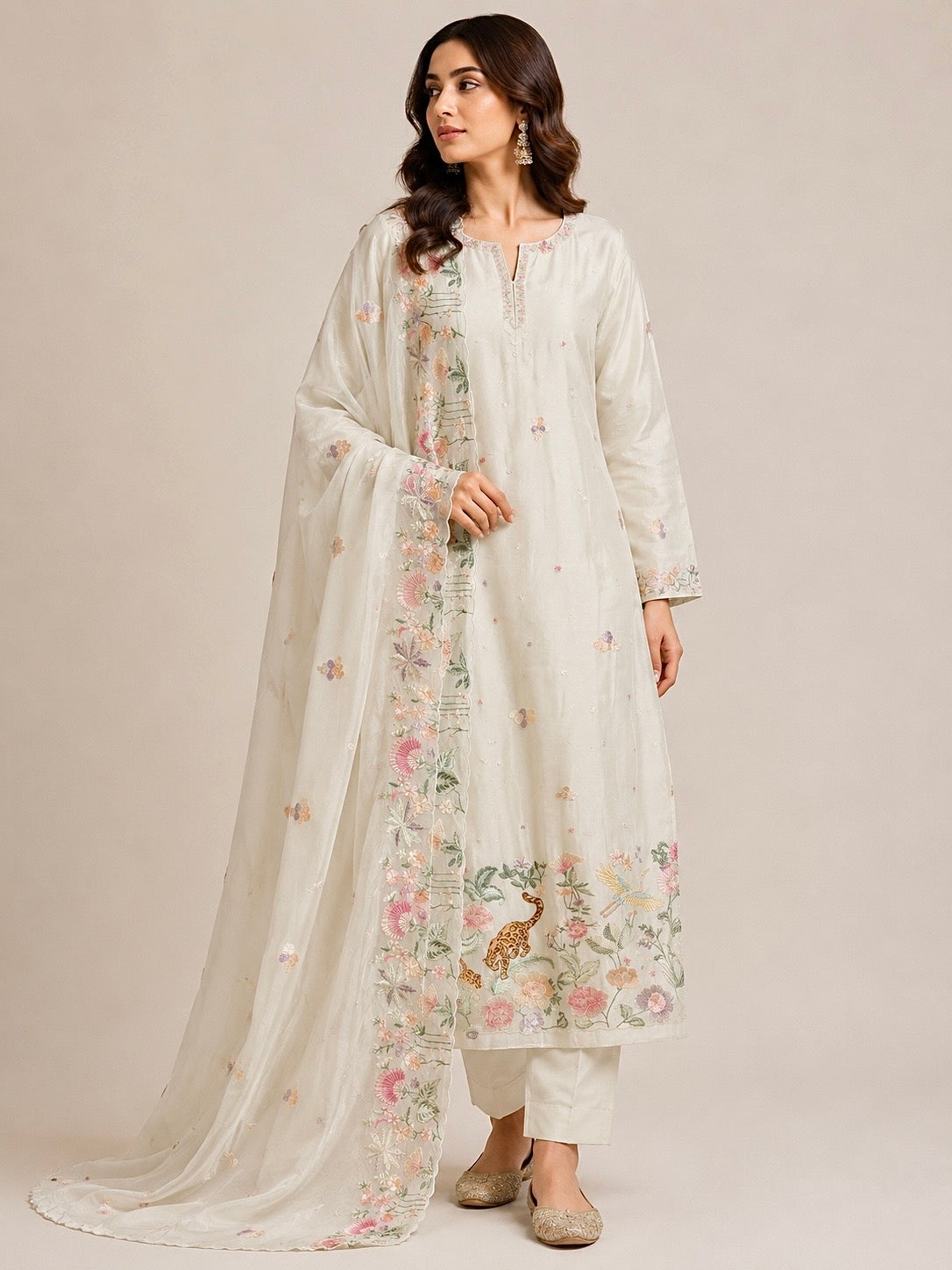 Cream On White-3 Piece Suit Set