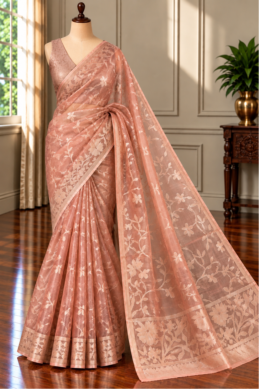 PUJOR AALO - Peach and gold comes with blouse piece