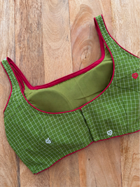 GREEN COTTON CHECK BLOUSE
