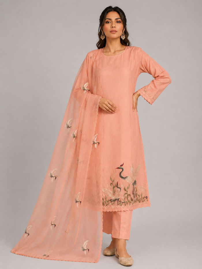 Orange Blush Crane- 3 Piece Suit Set
