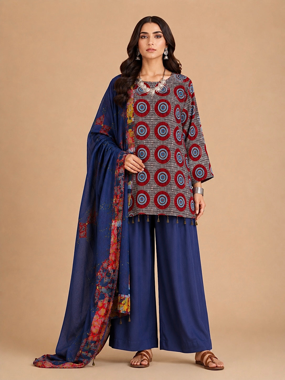 Abhira Blue Patchework-3 Piece Suit Set