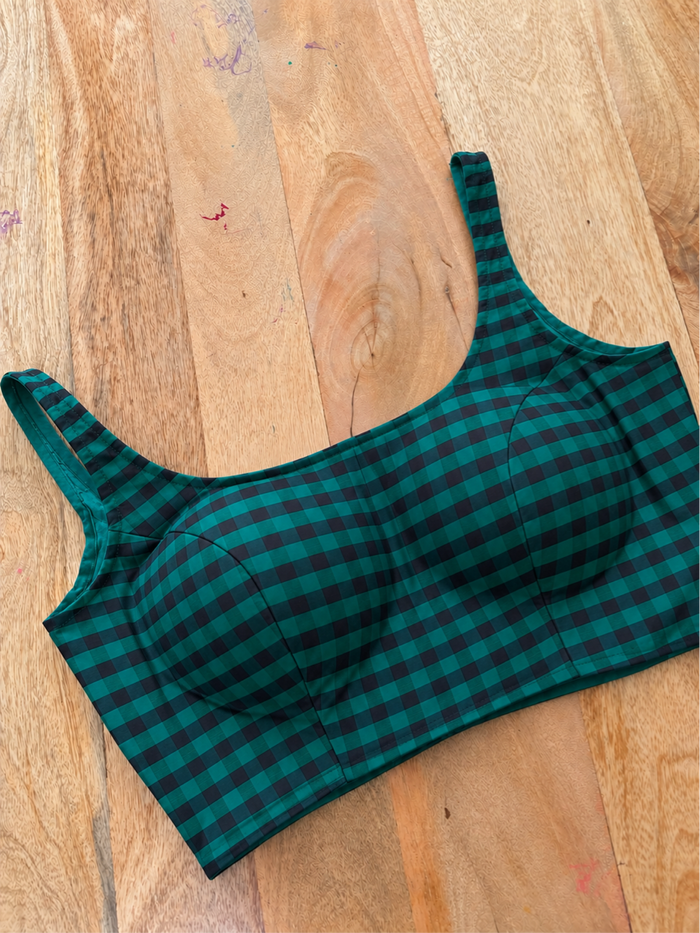 BLACK AND GREEN CHECK COTTON BLOUSE