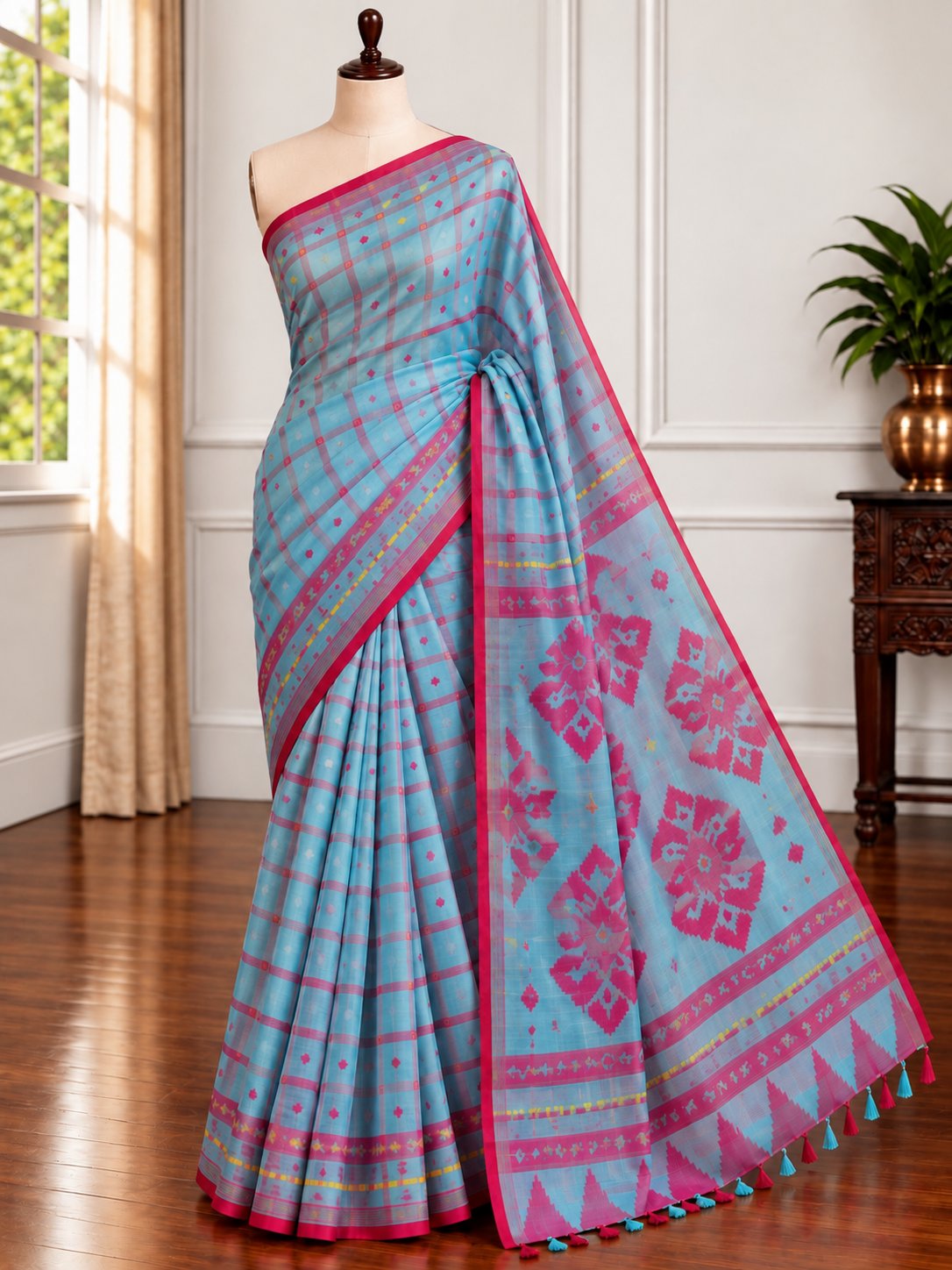 NEEL DIGANTE - Light blue muslin jamdani comes with blouse piece