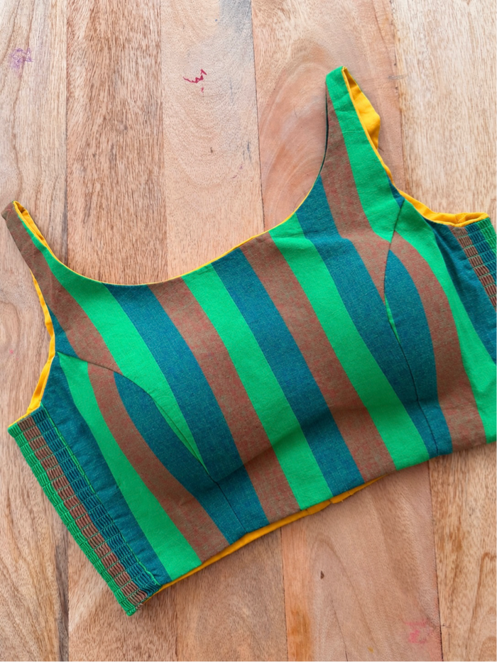 GREEN AND YELLOW REVERSIBLE COTTON BLOUSE